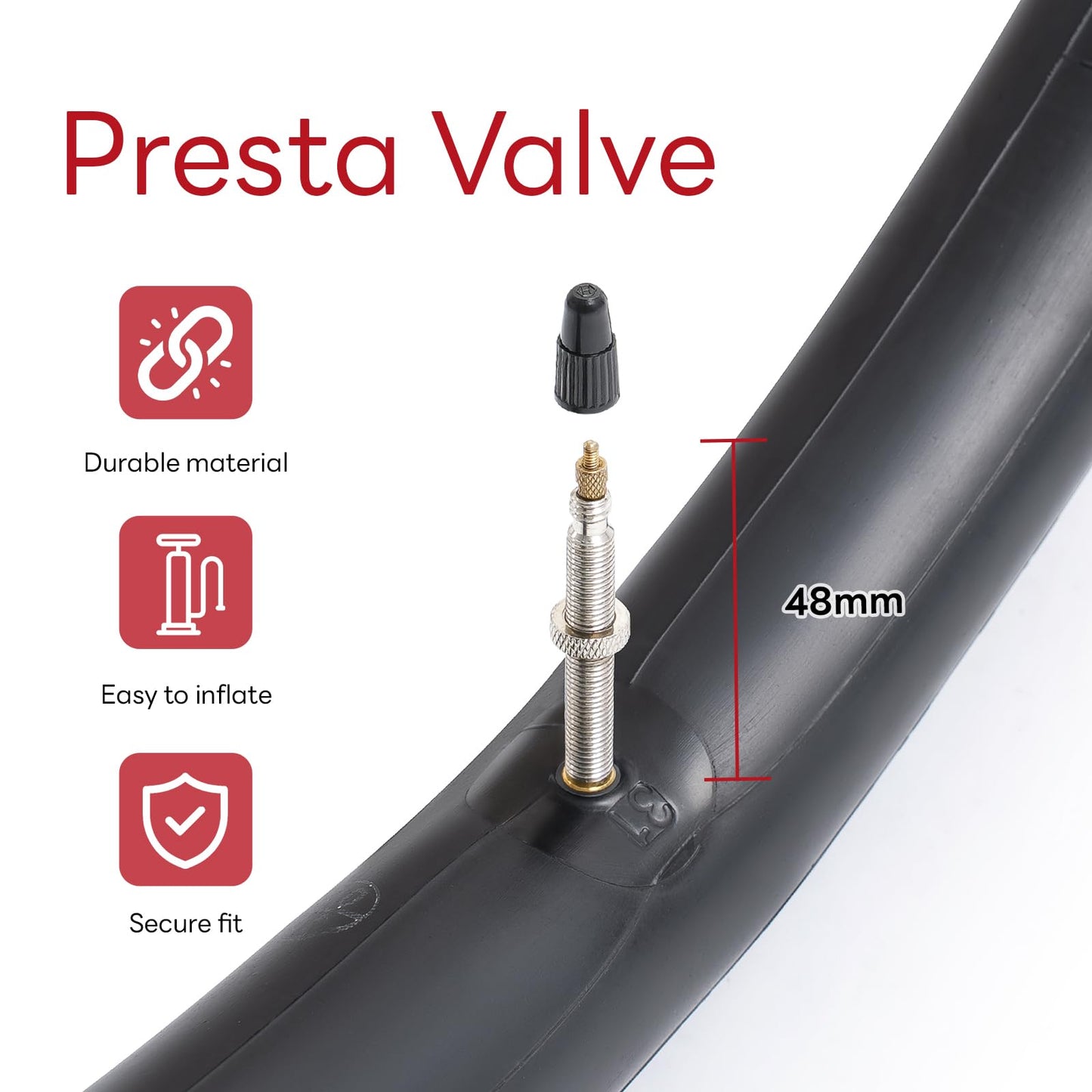 27.5x1.75/1.95/2.0/2.10/2.125 Bike Tube 27.5" Replacement Bicycle Inner Tube (Single) Reliable 27.5 x 1.75-2.125 Bike Inner Tube FV48mm Presta Valve for City/Road/Mountain Cycling Scenarios