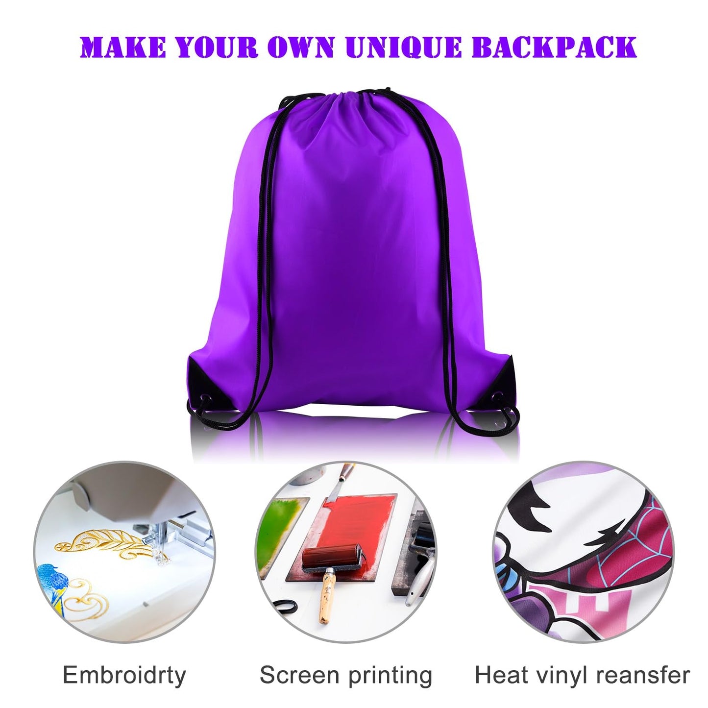 KUUQA 50Pcs Purple Drawstring Backpack Bulk String Bags for Storage, Sport, Gym, and Traveling