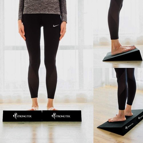 StrongTek XL Foam Yoga Wedge Blocks, Black, Set of 2, 16.5° Incline, 13" × 12.75" × 3.75", for Yoga, Stretching, Squats & Physical Therapy