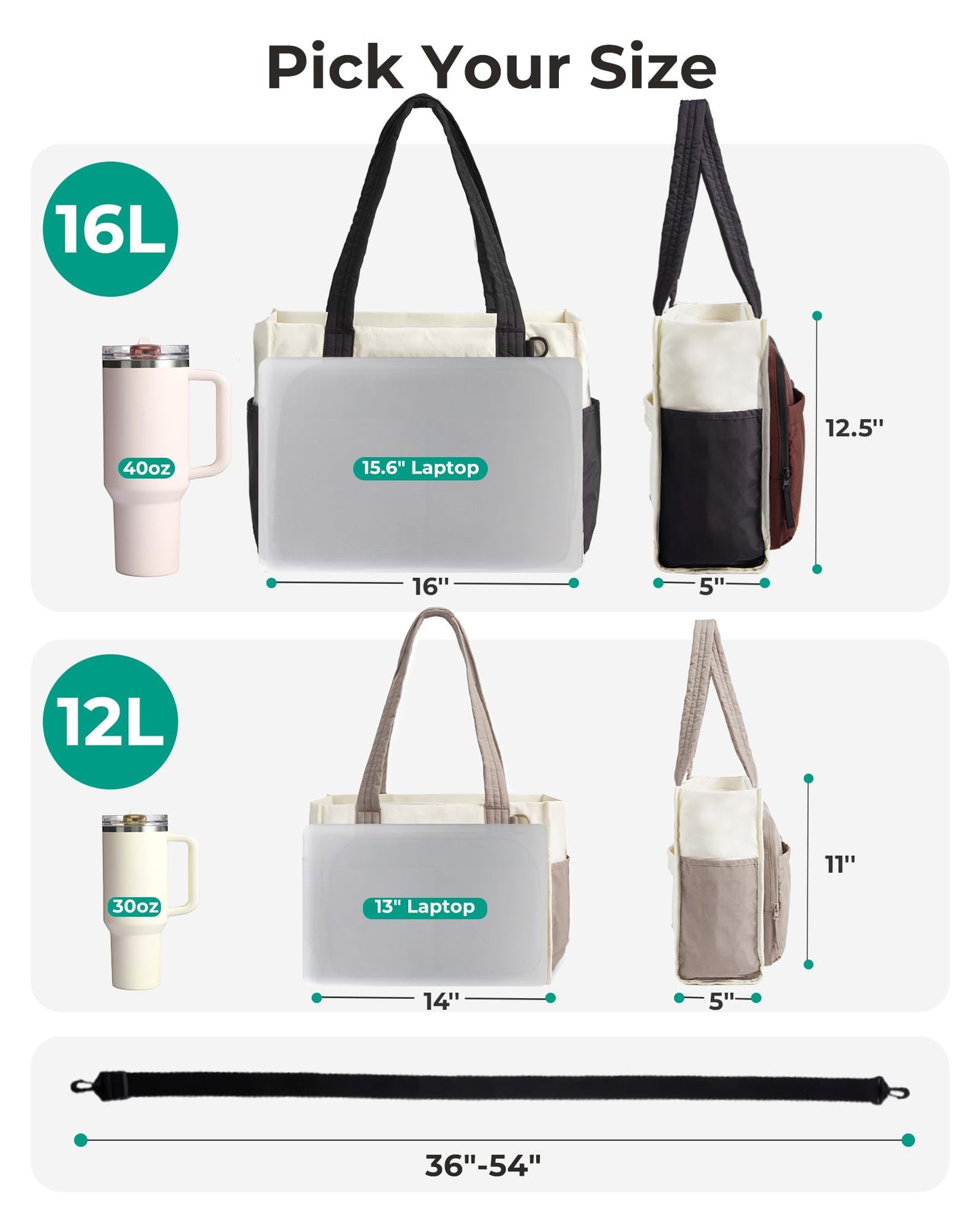 BAGSMART Tote Bag for Women Puffy 13/15.6" Laptop Work Bag Travel Handbag