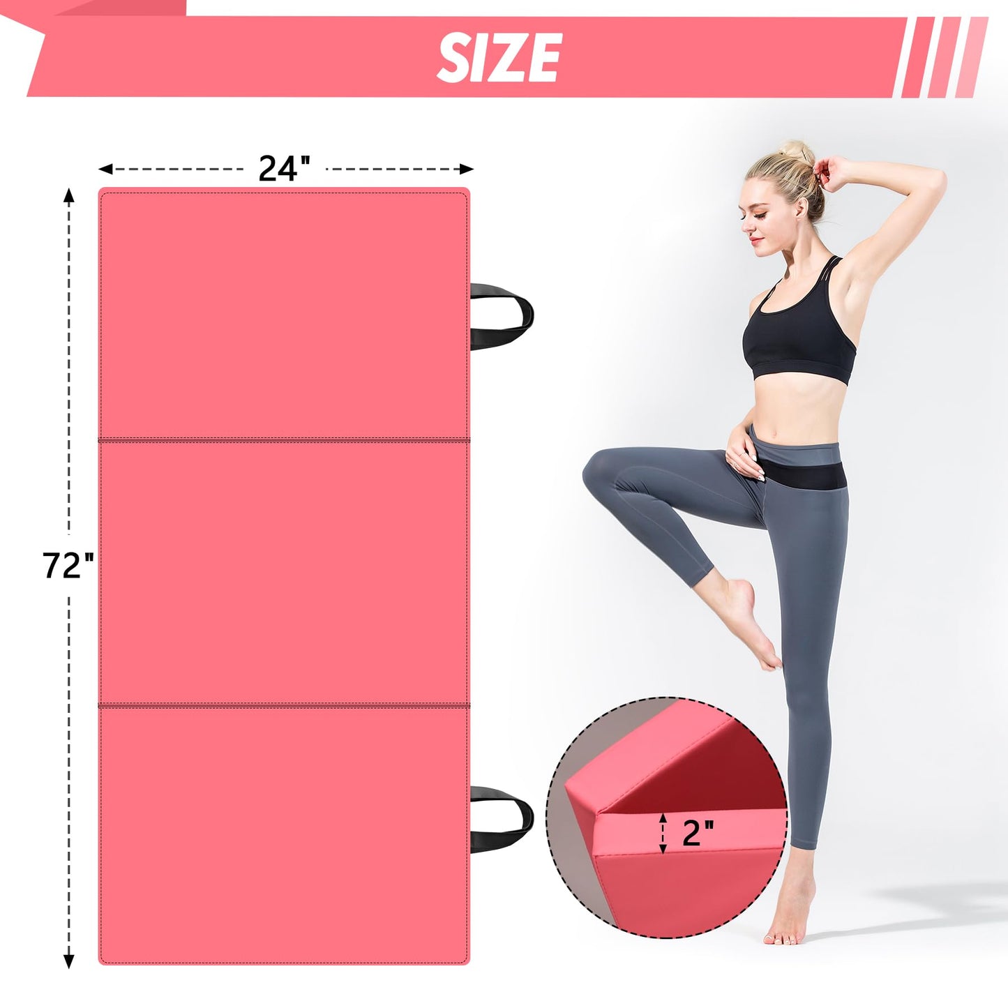 WAWINY 6ft x 2ft Folding Gymnastics Mat - 2-Inch Thick High Density Foam Yoga Mat, Non-Slip Gym Floor Mat for Home Workouts, Pilates & Stretching, Waterproof Oil-Proof Portable Exercise Mat.