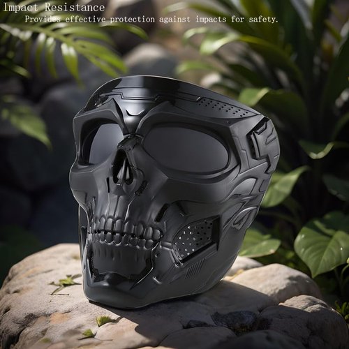 crossbody Airsoft Skull Full Face Tactical Masks with PC Lens Eye Protection for CS Survival Games Shooting Cosplay Movie Paintball Halloween Scary Masks,Motorcycle Goggles Mask, Black, 19cmx18cm