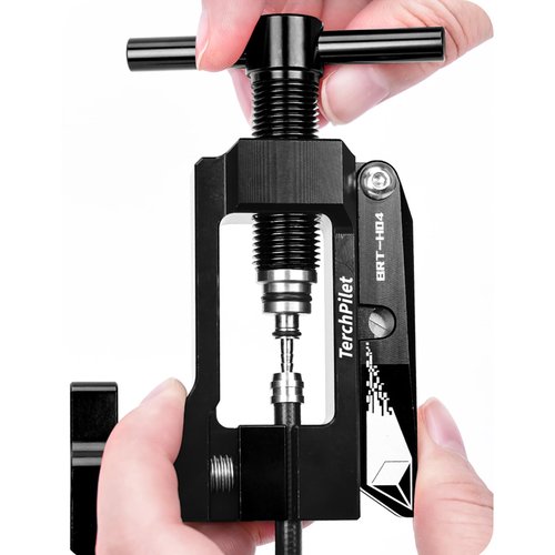 Bicycle Brake Hydraulic Hose Fitting Insert and Needle Driver Tool - Clean Cuts,All-in-One Solution for Mineral Brake Line Cutter,Barb Olive Banjo Head Press Tool, Black