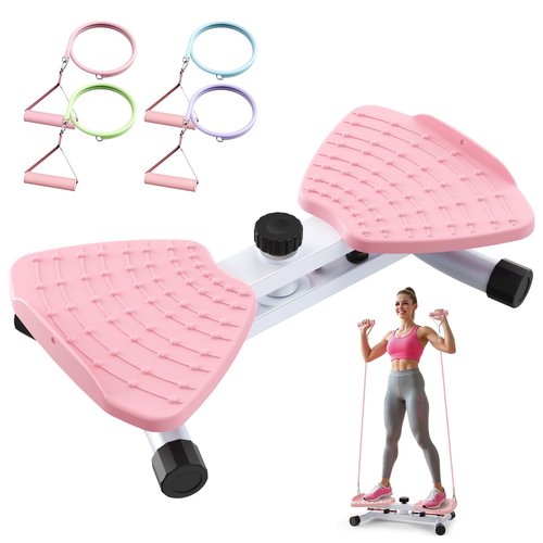 Waist Twisting Machine & Ab Twister Machine - 300 lbs Noiseless Waist Twister Board for Core Exercise, Home Gym Fitness Equipment with Resistance Bands (Women/Men) (Pink)