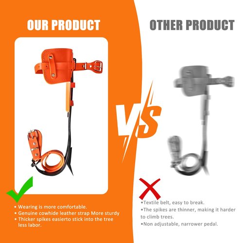 Zupixfer Tree Climbing Gear, Tree Climbing Spikes, Professional Tree Climbing Spikes Kit | Alloy Steel Spurs with Cowhide Leather Straps & Anti-Slip Pads(orange)