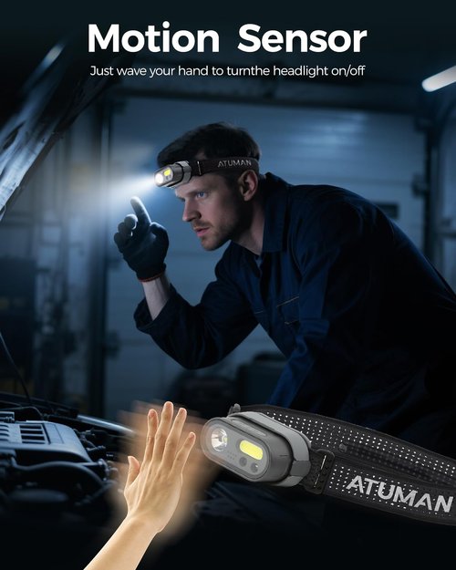 JUFUD2Y Rechargeable LED Headlight,2 Pack Headlamp with Motion Sensor, 8 Light Modes,1200 Lumens Dual Beam,Head Lamp 39H Long Battery Life,Camping Light with Charging Case for Hiking,Outdoor,Fishing