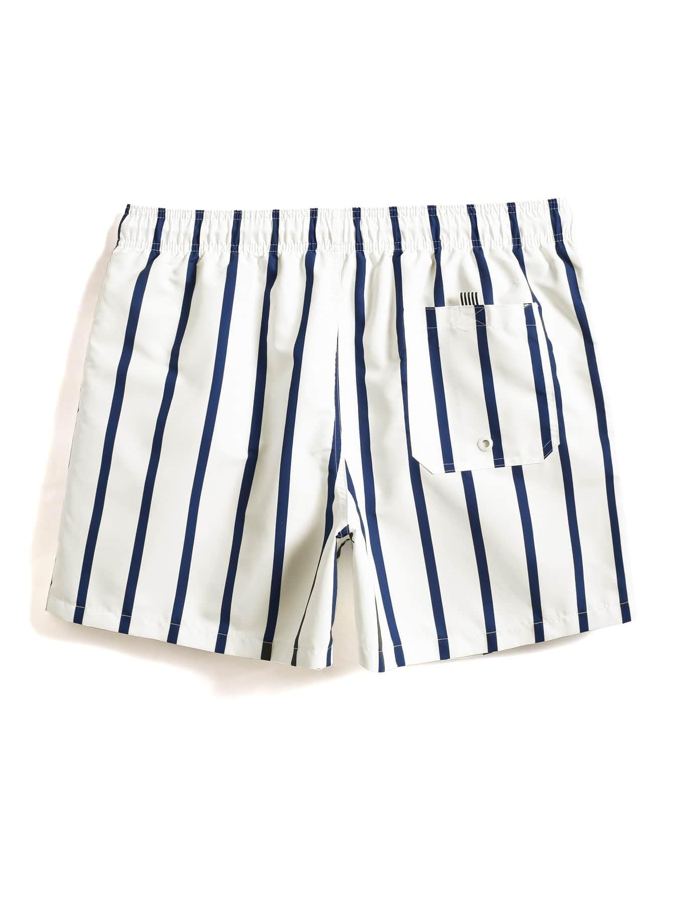 COZYEASE Men's Swim Trunks Quick Dry Elastic Drawstring Casual Print Workout Beach Shorts White Striped M
