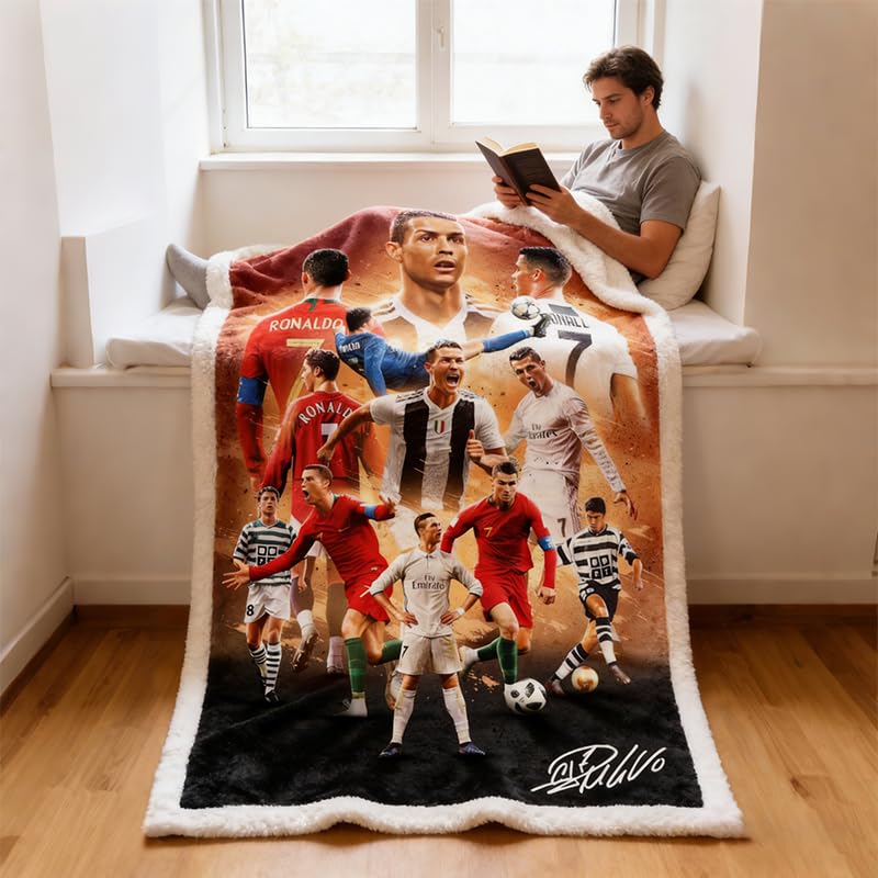 Cristiano Ronaldo Kids Blanket - Soccer Fan Throw for All Seasons, 150cm x 125cm Variation CR / 60L x 50W