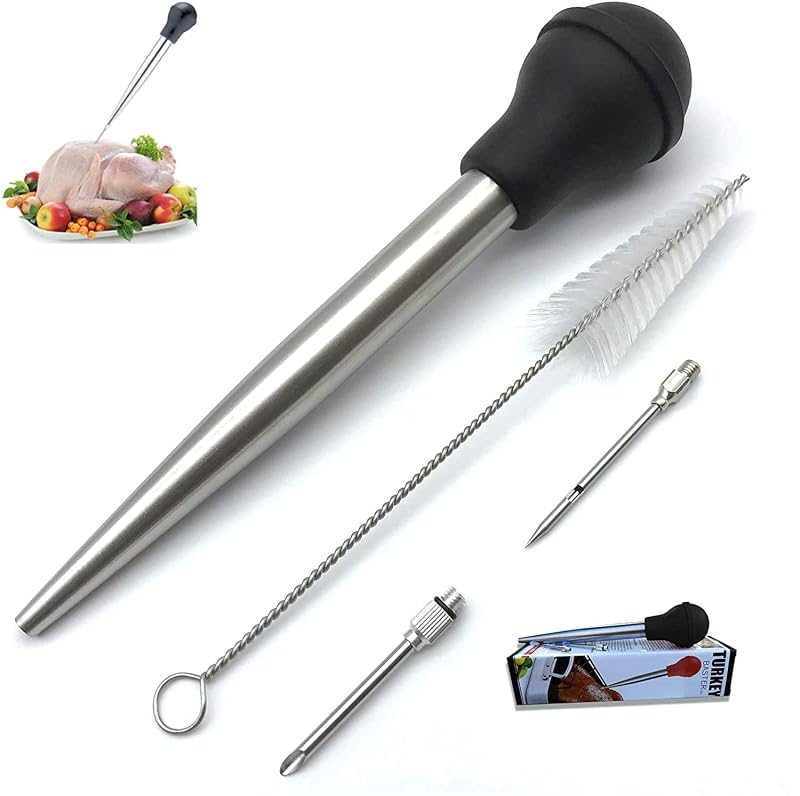 Turkey Baster Set, Stainless Steel Syringe with Cleaning Brush & Marinade Needles - Black (Variation of THIS listing)