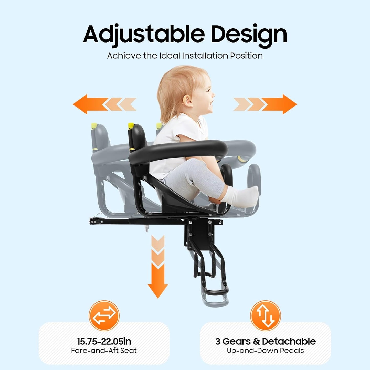Kids Bike Seat Portable Bicycle Child Seat Front Mounted Bike Seat for Most of Adult Bikes, Adjustable Bicycle Child Safety Seat for 1-6 Years