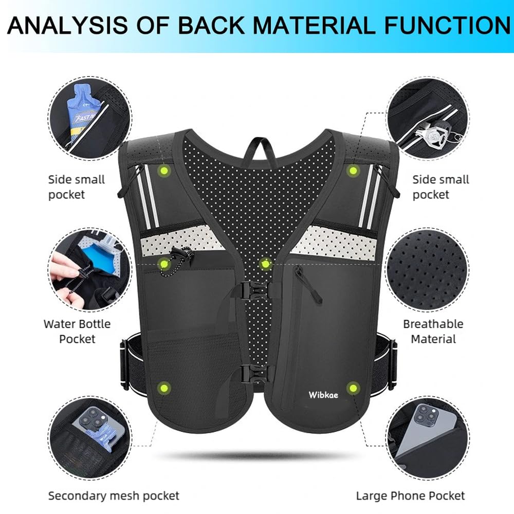 Running Vest for Men Women, Adjustable Hydration Vest with 500ml Soft Water Bottle, Reflective Hydration Pack for Trail Marathon Running, Hiking, Cycling