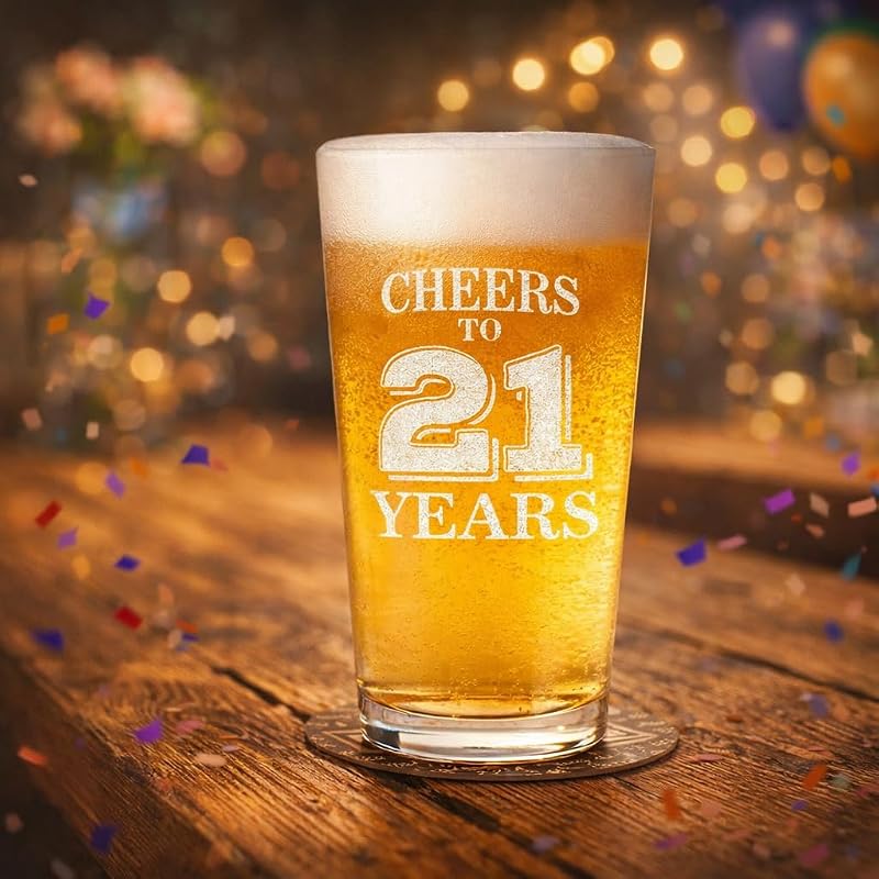 Veracco 21st Birthday Pint Glass – Cheers to 21 Years, Clear Glass