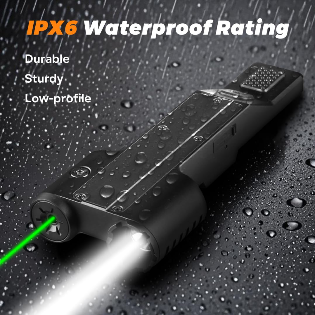 BeanPro Tactical Flashlights Green Laser Light and White LED Combo with Strobe Mode, 1600 Lumen Rechargeable Picatinny Rail Rifle Weapon Light
