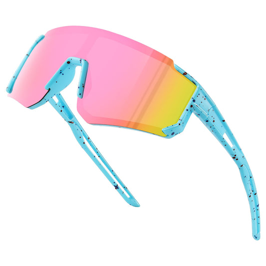 Fanshen Kids Baseball Sunglasses for Boys Girls Ages 3-12, Sports Polarized Youth Baseball Softball Sunglasses UV Protection (Bright Black/Pink)