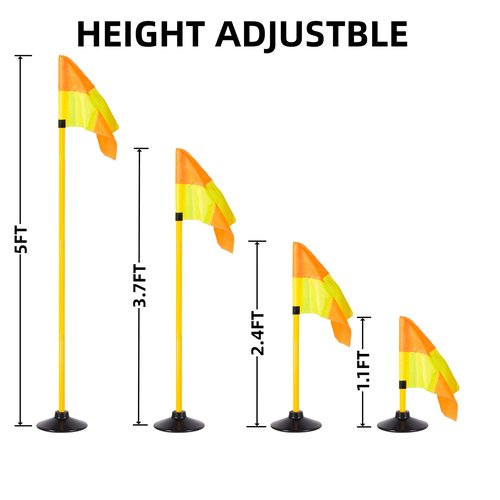 5FT Corner Flags for Soccer Field Set of 4 with Round Rubber Bases & Storage Bag, Adjustable Speed and Agility Training Equipment/Poles