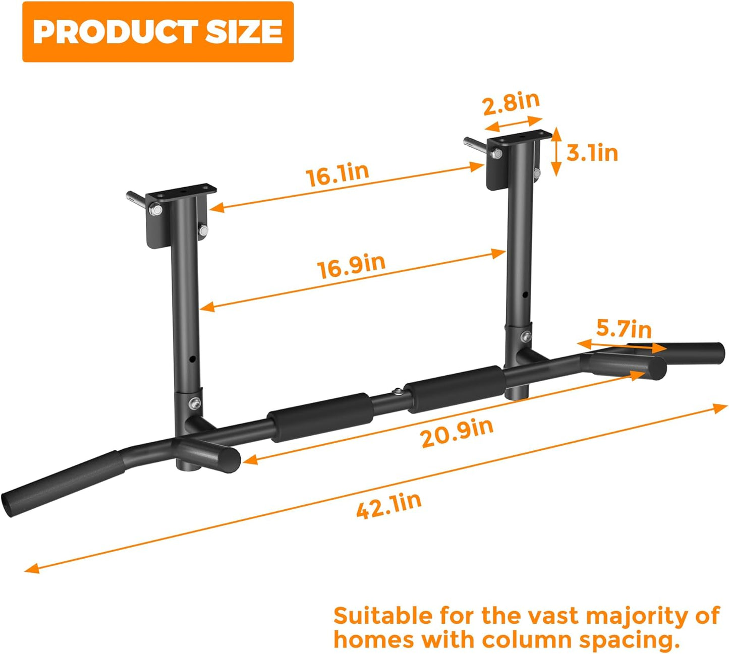 Joist Mounted Pull Up Bar,42" Wide Bar Ceiling Mount Chain Up Bar Adjustable Height,for Home Gym,Cross Training Strength Building,up to 350LBS