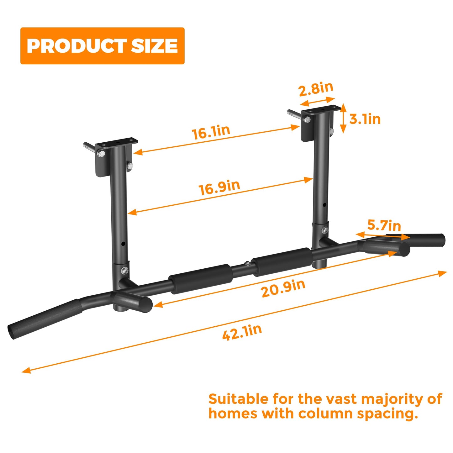Joist Mounted Pull Up Bar,42" Wide Bar Ceiling Mount Chain Up Bar Adjustable Height,for Home Gym,Cross Training Strength Building,up to 350LBS
