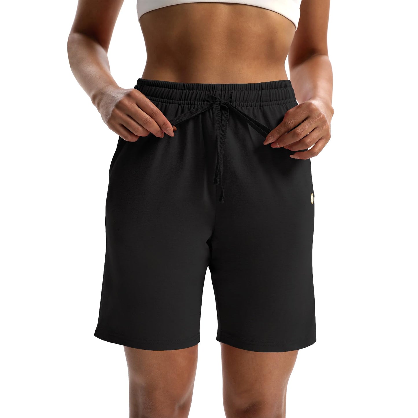 LUCKYCATCUS Women's 7" Bermuda Shorts Jersey Shorts with Pockets Workout Yoga Athletic Long Shorts for Women Black, XL
