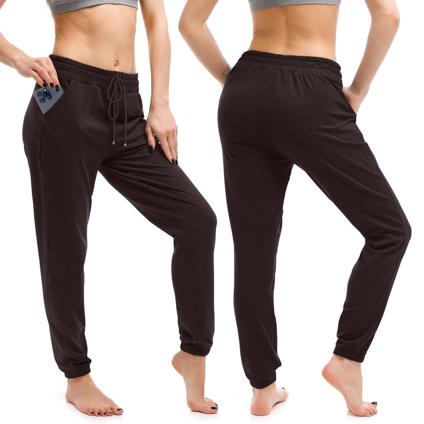 Walifrey Womens Joggers with Pockets, Drawstring Sweatpants Women for Lounging Jogging Gym and Workout DeepBrown,1 Pack DeepBrown M