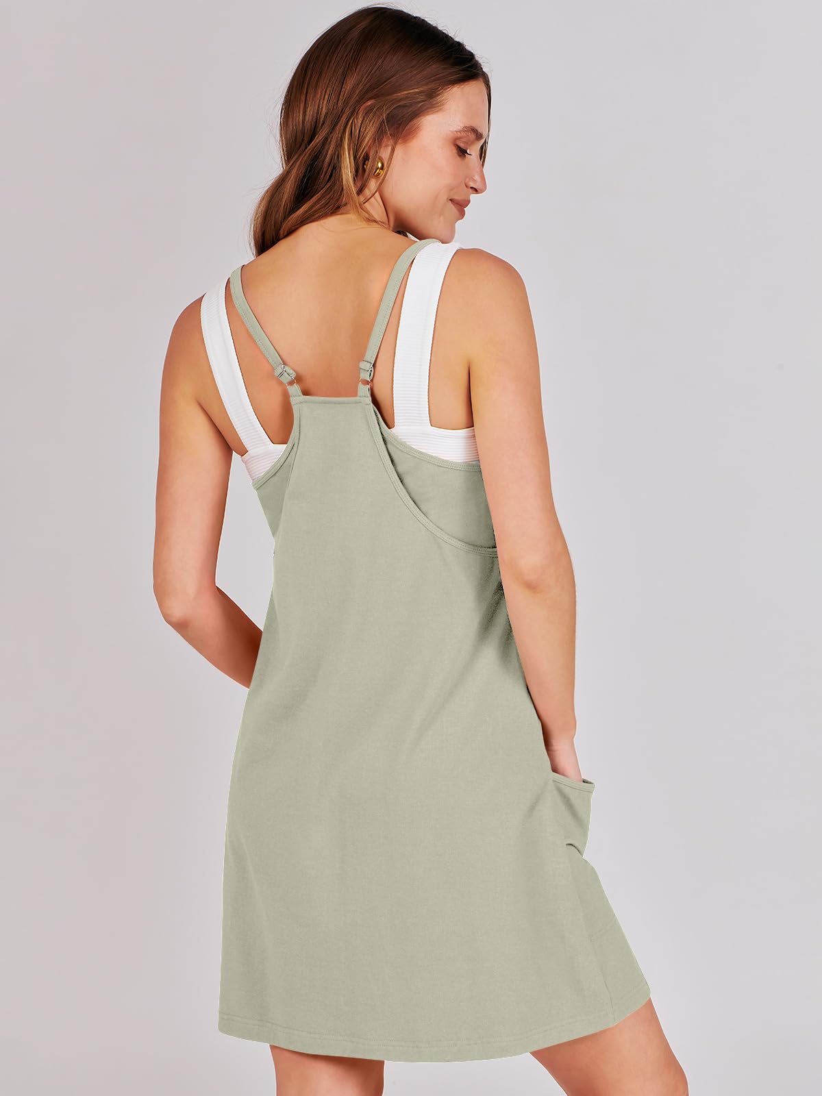 ANRABESS Women Athletic Dress Summer Tennis Workout Active Sports Mini Romper Dress Built in Shorts Travel Vacation Clothes Light Grey Medium