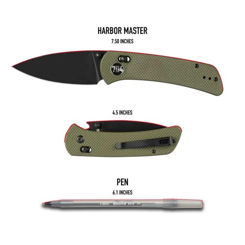 704 Gear Harbor Master EDC Folding Pocket Knife with Crossbar Lock | 3" Leaf Blade, D2 Steel, G10 Handle, Reversible Pocket Clip | Olive Drab Green