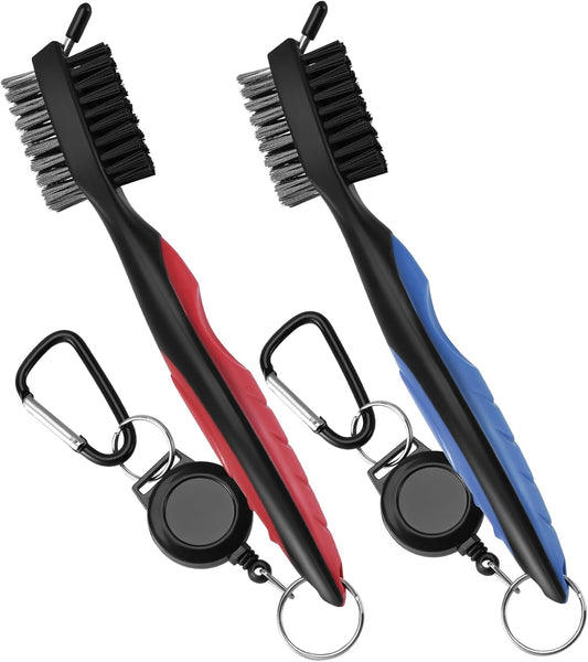 2 Pack Golf Club Brush, Professional Golf Club Cleaner with Retractable Zip-line and Golf Club Cleaner Brush, Handle Comfortable Grip Golf Grooves Cleaner for Easily Attaches to Golf Bag