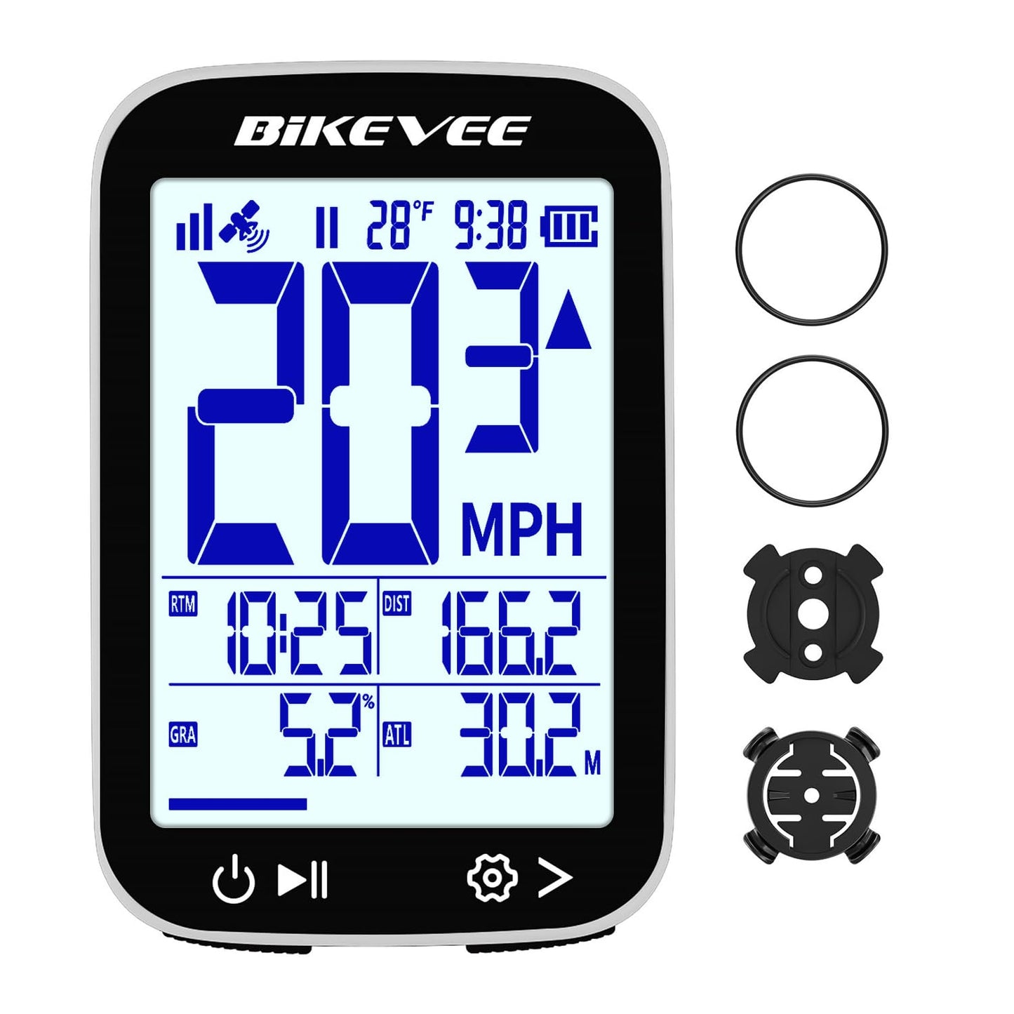 Bikevee GPS Bike Computer Wireless Cycling Computer with Auto Backlight, Bicycle Speedometer Odometer, Waterproof GPS Speed Tracker for Road Mountain Bikes - White