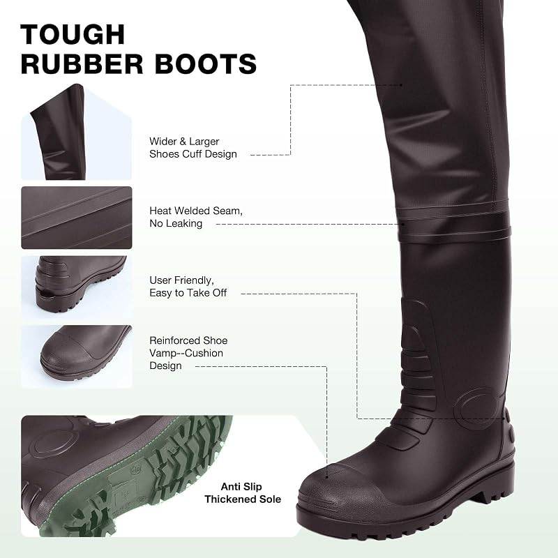 Lekesky Fly Fishing Chest Waders with Boots – 2-Ply Nylon/PVC, US 5–14, Brown + M10 Variation