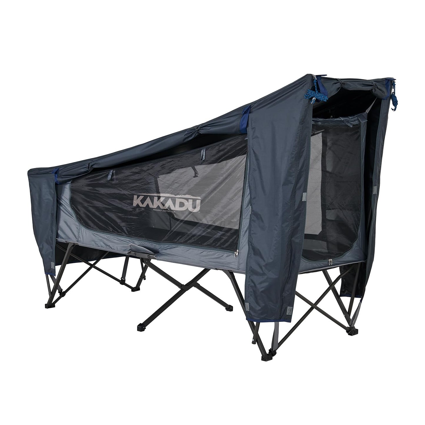 Kakadu Camping Tent Cot, 1 Person, 1 Minute Easy Setup, Folding, Compact, Elevated Tent with BlockOut Rain Fly, Awning Poles, Ultra-Fine Mesh Windows, and Carry Bag