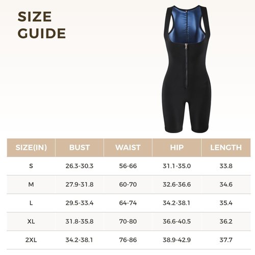 Chewtoyo Women's Sweat Enhancing Sauna Suit, Waist Trainer Vest, Zippered Jumpsuit with Elastic Breathable Fabric, Size L