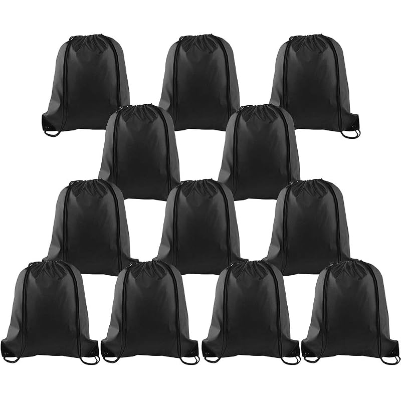 12 Pcs Black Drawstring Backpacks - 39x34 cm Gym Sports Bags (Variation: Black+12)