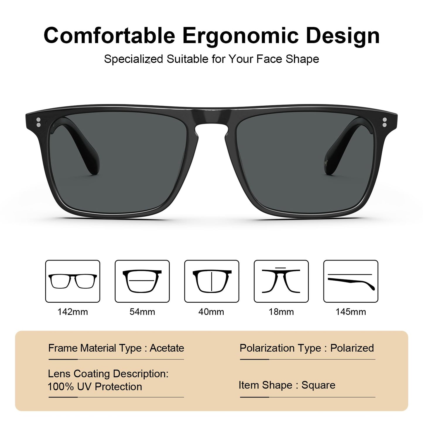 CARFIA Retro Polarized Sunglasses for Men UV Protection Hand-crafted Acetate Frame Fashion Cool Sun Glasses CA53572