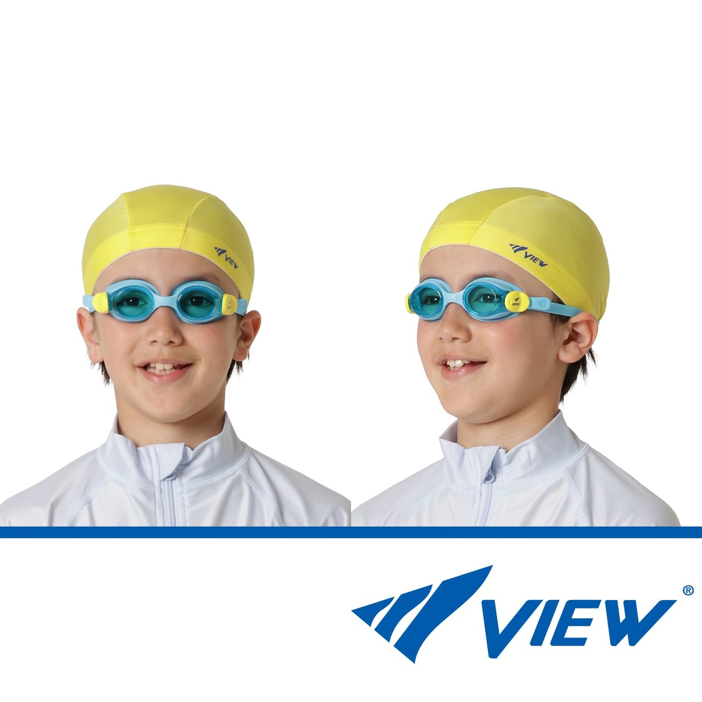 VIEW Swimming Gear V-430JA SWIPE Anti-Fog Junior Swim Goggles for Children Ages 3-5, Aquamarine/Yellow