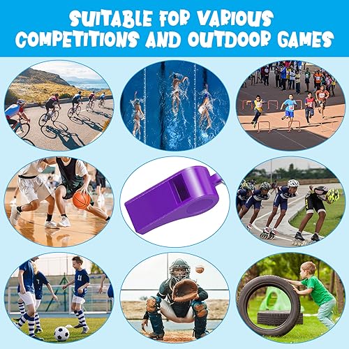 Purple Plastic Whistles with Lanyard - 24 Pack for Sports & Events