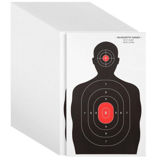 Juvale 50 Pack Paper Shooting Targets for Range, Bulk for Hunting, Silhouette with Red Bullseye (14x22 in) - Targets for Shooting Range