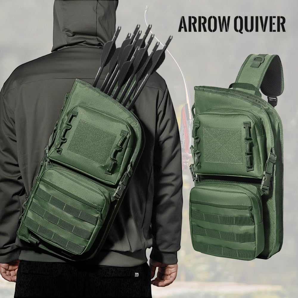 PSKOOK Lightweight Archery Back Arrow Quiver, Multifunctional MOLLE System with D-Ring Dual-Side Carry & Extendable Bottom, Adjustable for Compound & Recurve Bows, Ideal for Hunting & Target Practice