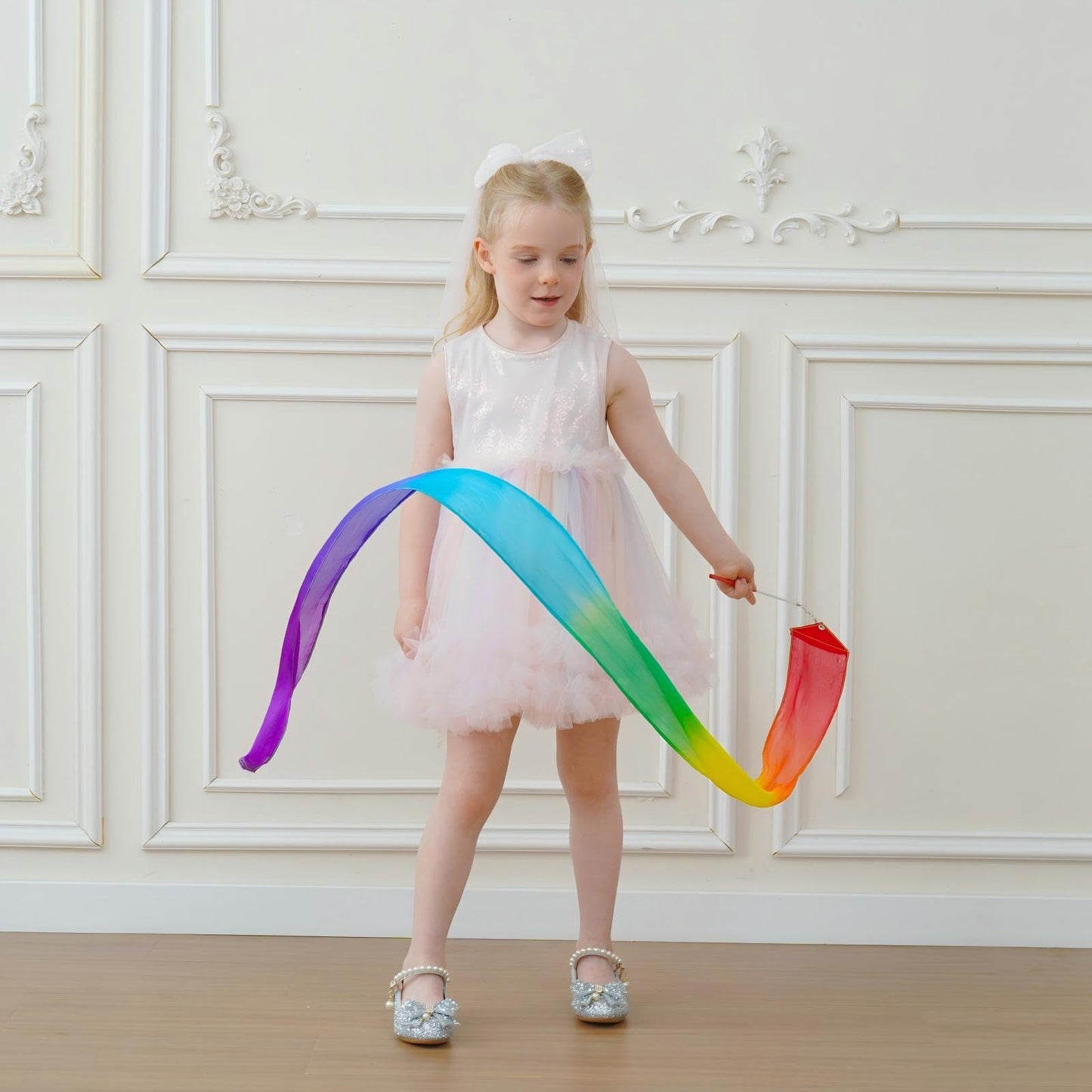 HiUnicorn 100% Silk Dance Ribbons Rainbow Streamers, Ribbon Dancer Wand for Kids Gymnastics Dance Party Favor Decoration, Praise Church Worship Flags, Play Silks Toys for Toddlers