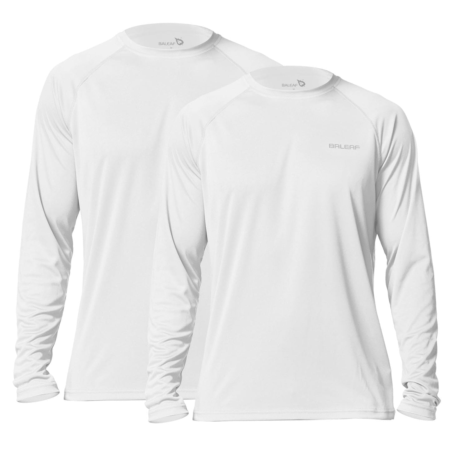 baleaf Mens UPF 50+ Sun Protection Shirts Long Sleeve Rash Guard, Quick Dry 4-Way Stretch for Fishing Swimming Surfing 2 Pack-White L
