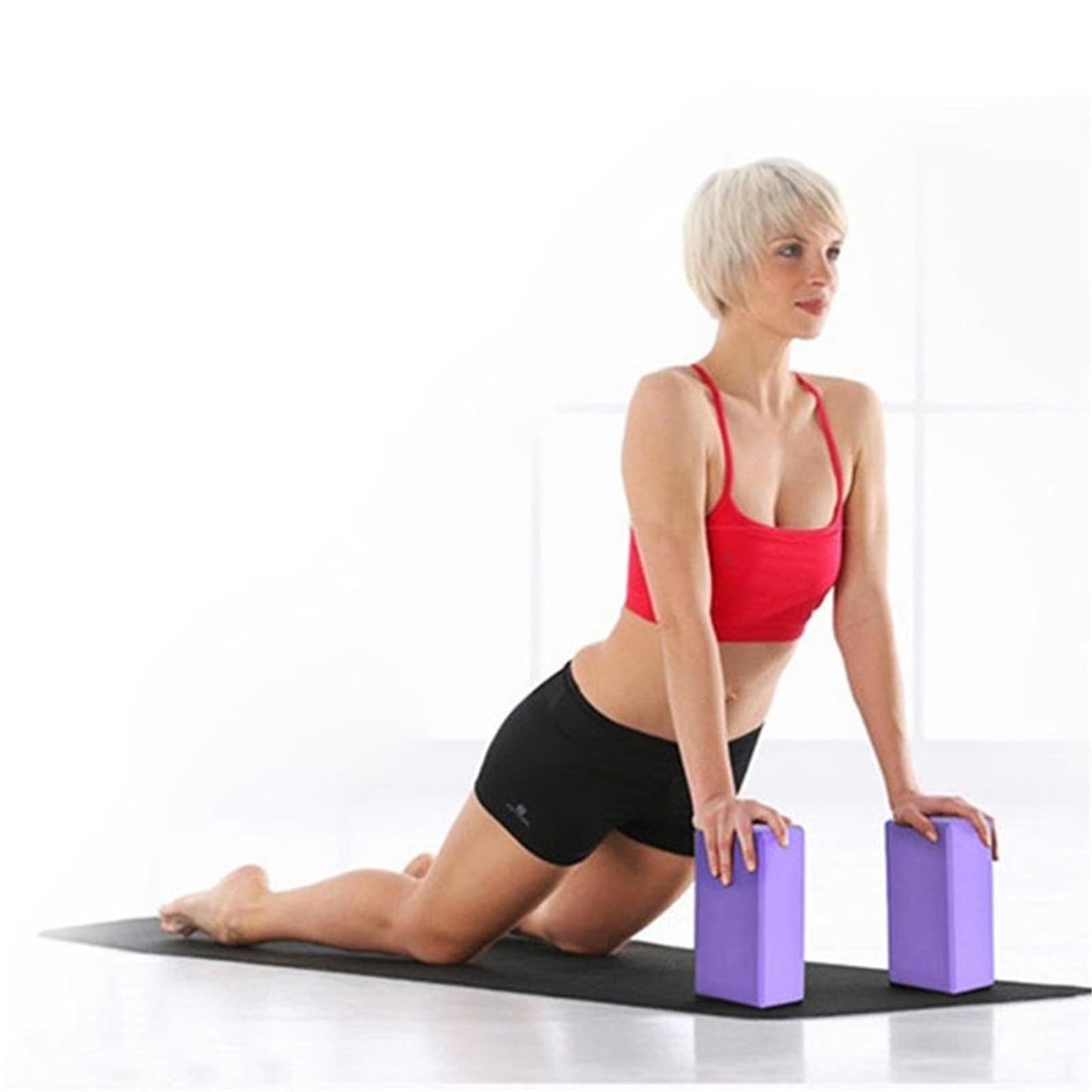 2 Pack Yoga Blocks Supportive Latex-Free EVA Foam Yoga Blocks Set,9"x6"x3" Lightweight Non-Slip Surface High Density Yoga Block for Meditation Exercise Pilates Stretching (Purple)