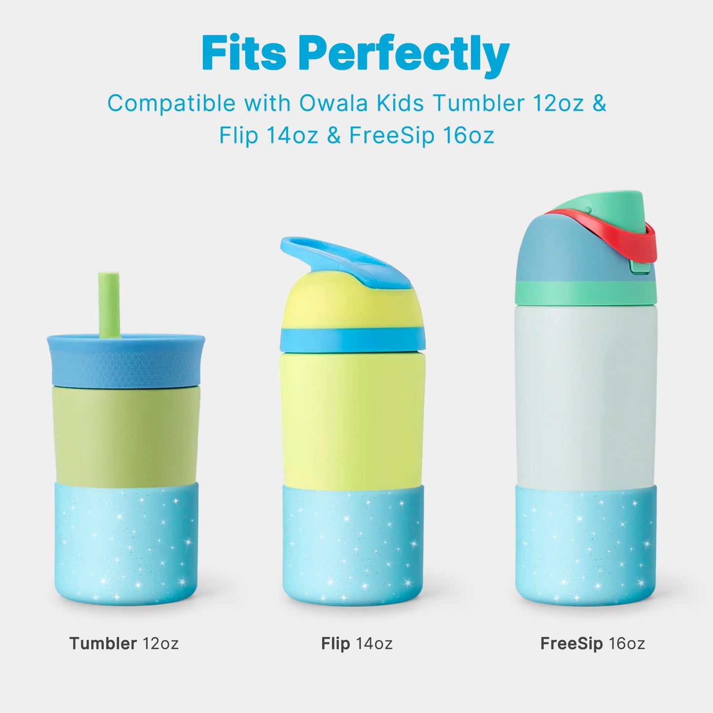 Diumepo Silicone Boot for Owala 14/16 oz Water Bottle, Anti-Slip Protective Sleeve for Owala 12 oz Tumbler, Boot Bottom Base fit Flip 14 oz Insulated Stainless-Steel Water Bottle (Glitter Blue)