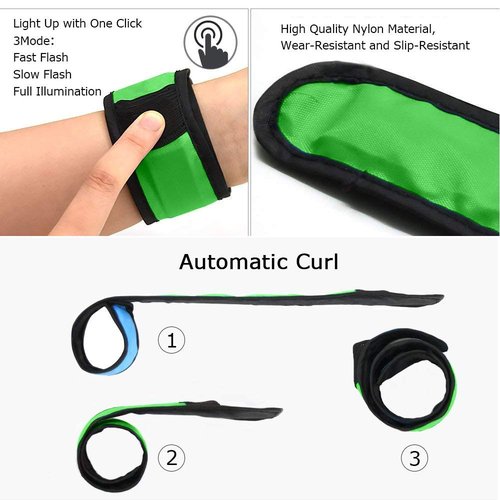 LOBKIN 6 Pack Safety Bracelets, LED Slap Armband Kids Walking at Night Safe LED Light Wrist Light Reflective Belt, Magic Band Running Lights for Runners (A)