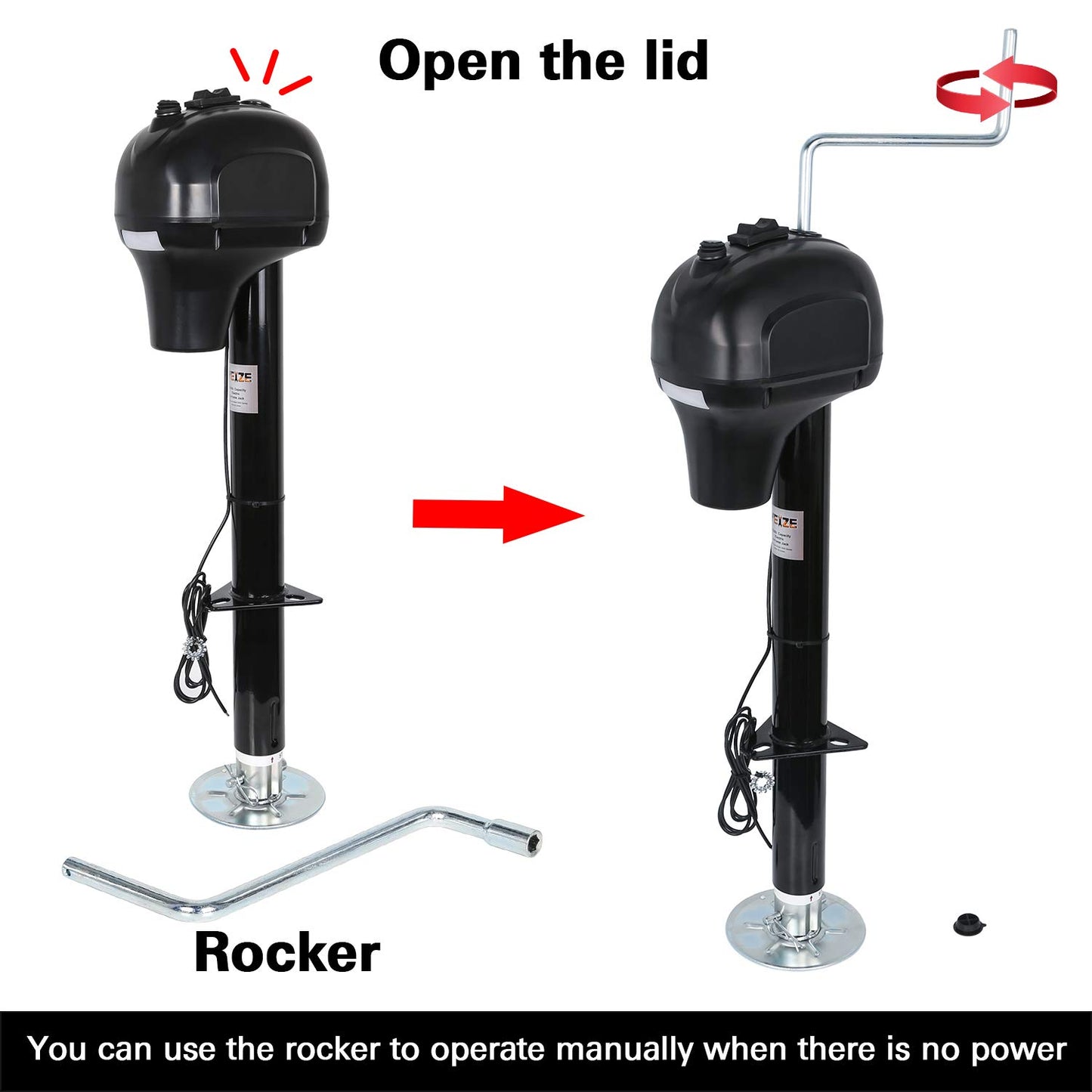 Weize Power Tongue Jack, 3500 Lb. Heavy Duty Electric Trailer Jack with Drop Leg, 23-5/8" Lift, 12V DC