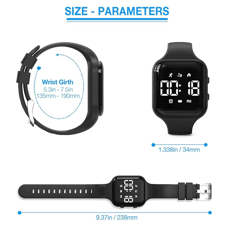 Kids' Digital Pedometer Watch for Boys & Girls - Waterproof Fitness Tracker with Alarm, Calendar, 3D Sensor (Variation: Black)
