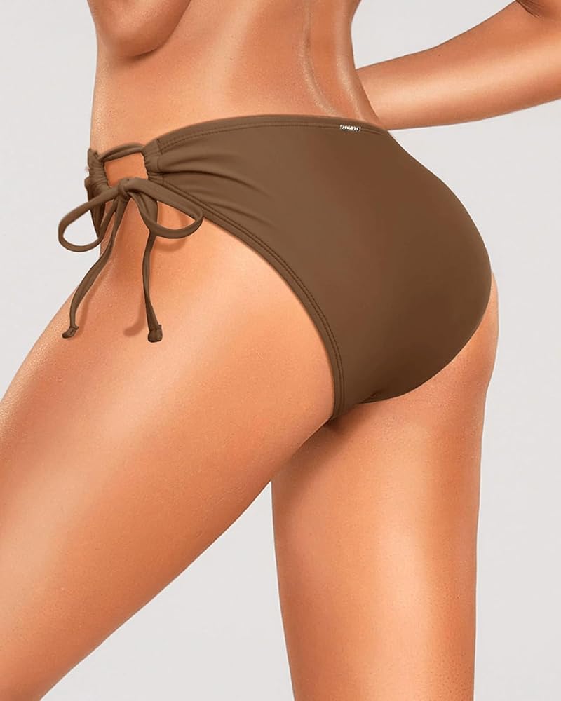 Zmart Brown Medium Side Tie Full-Coverage Bikini Bottoms - High-Leg, Chlorine-Resistant