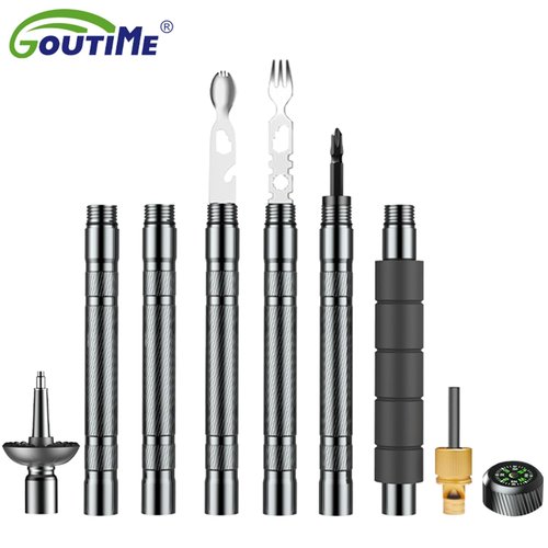 Trekking Pole Tactical Walking Stick, Multifunctional Lightweight Aircraft Aluminum Collapsible Survival Hiking Pole with Canvas Storage Bag for Women Men Seniors Camping Backpacking