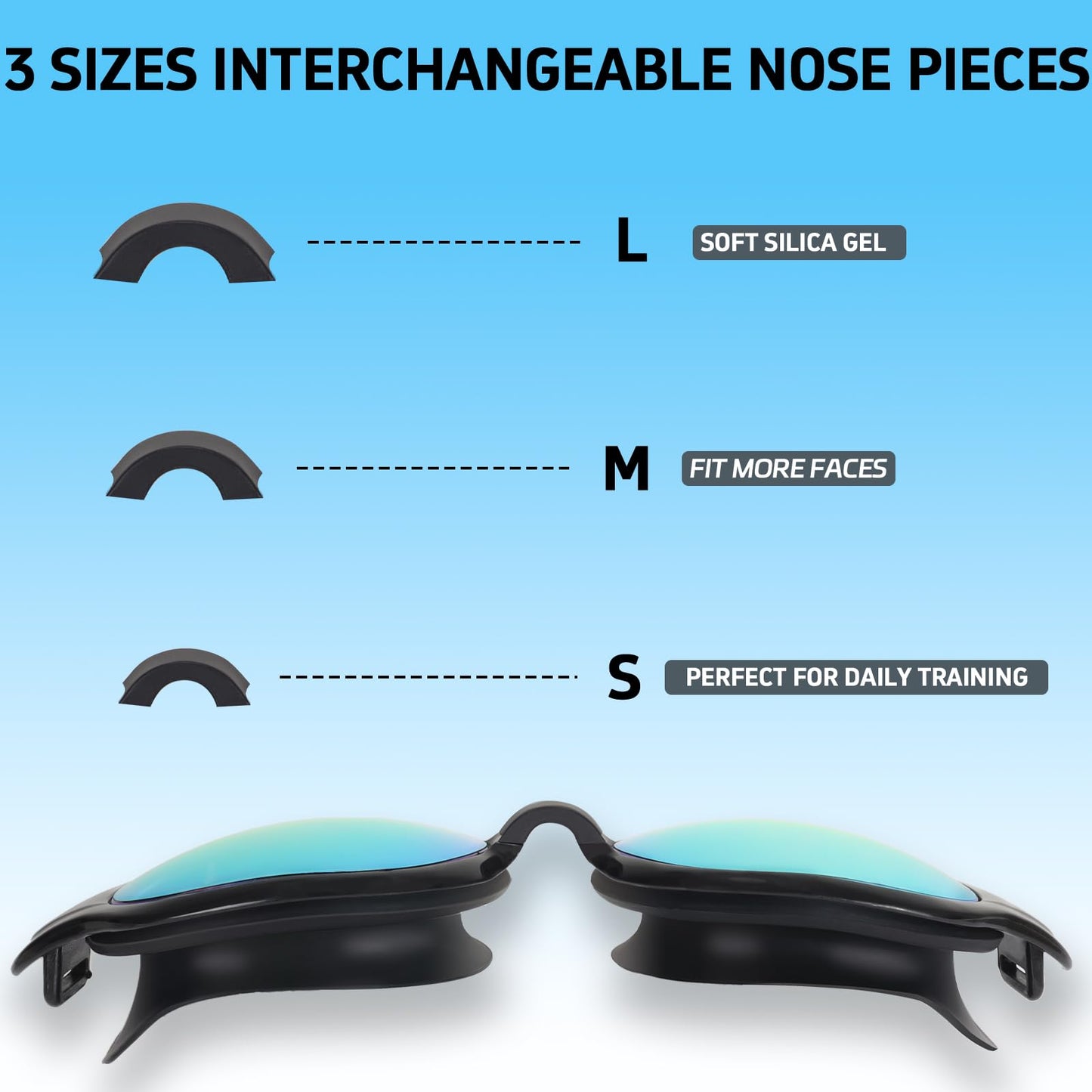 ITOWE Swim Goggles Swimming Goggles for Adult Men Women Youth Mirrored, Pool Water Swim Goggles Black Anti Fog UV Protection Soft Silicone Large Frame Design Beach