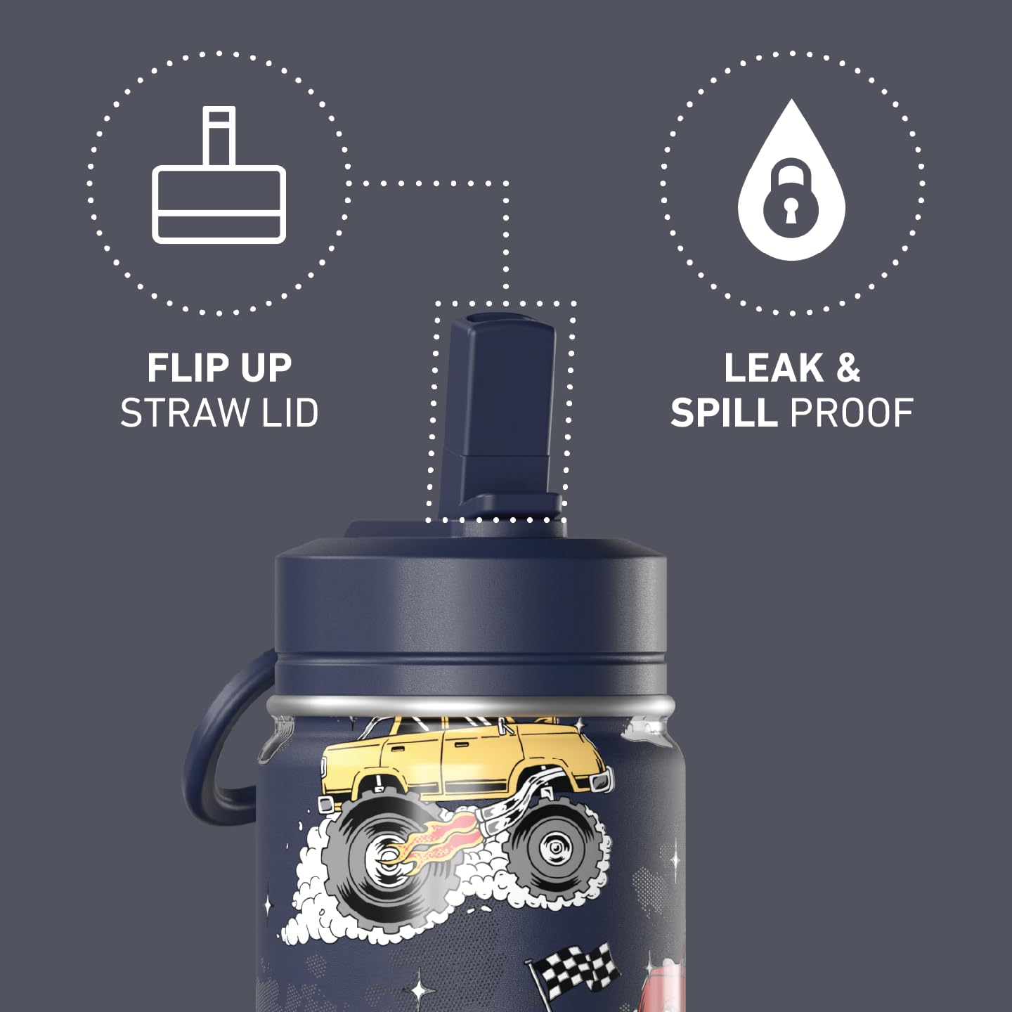 Hydrapeak Mini 14oz Fun Sticker Print Water Bottle with Straw Lid, Stainless Steel Double Wall Insulated, Leak-Proof and Spill-Proof, Playful Daisy Fuchsia