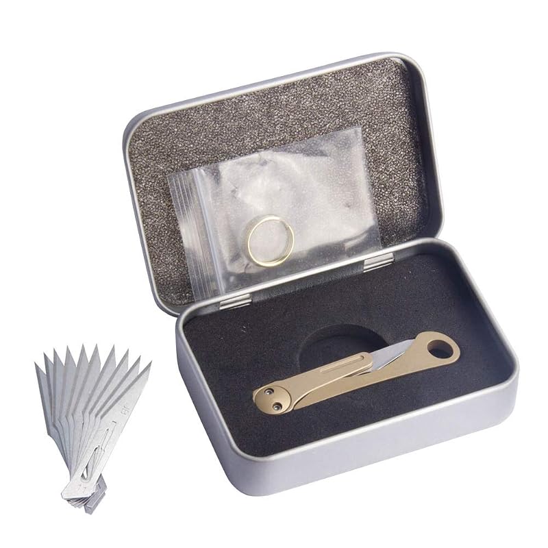 Brass Daily Mini Pocket Folding Utility Knife with 10 Replaceable Blades – Ultra Compact EDC