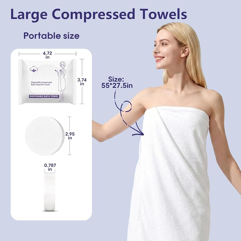 10 Pack Extra Large Compressed Bath Towels 55x27.5in - Disposable Travel Washcloths for Camping & Shower (Variation: 10)
