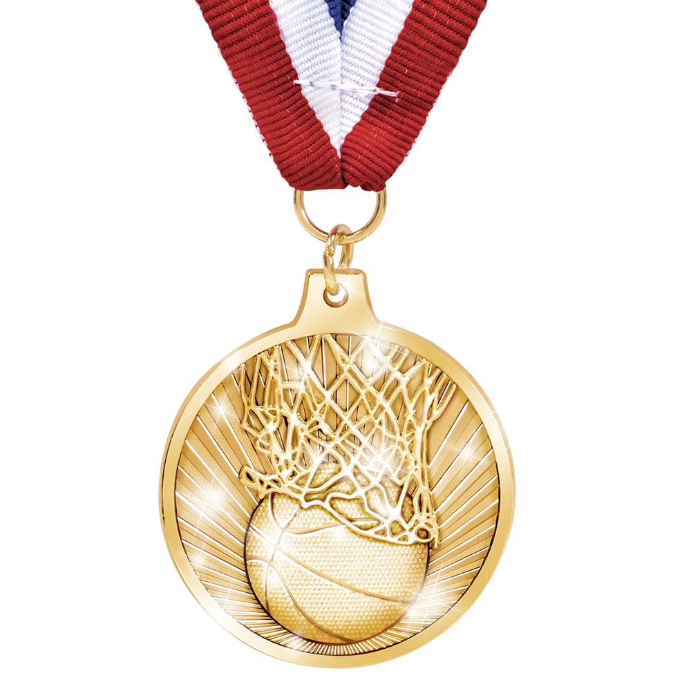 Basketball Medals, Gold Medals with Neck Ribbon, Basketball Gold Medal Awards for Basketball Teams, Tournaments, Leagues & Participation